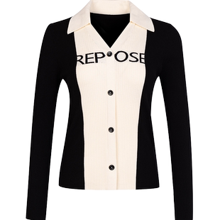 Maseley/玛塞莉拼色针织上衣秋季新款修身显瘦时髦长袖女