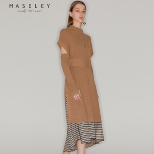 法式 Maseley 显瘦配袖 新款 收腰套裙女 玛塞莉100%羊毛连衣裙冬季