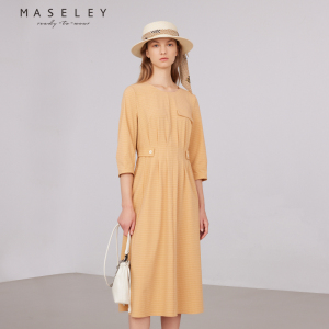 Maseley/玛塞莉修身连衣裙春季新款减龄条纹气质仙女裙子