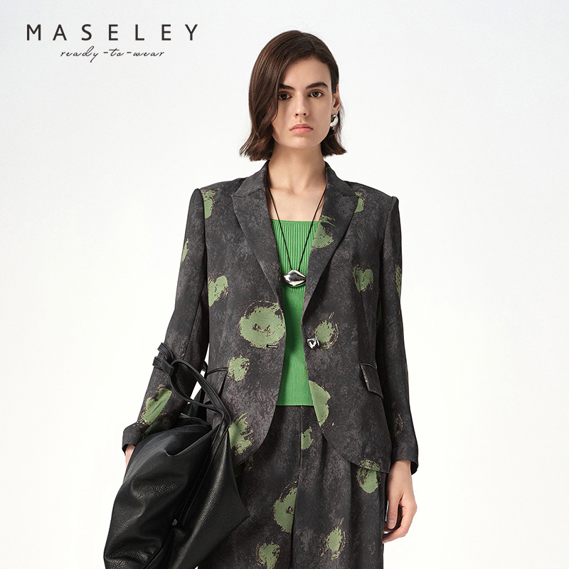 Maseley/玛塞莉2025年秋季新款百搭时尚气质印花西装女个性外套