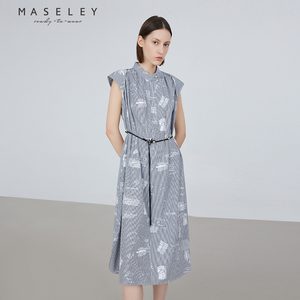Maseley/玛塞莉纯棉无袖连衣裙夏季新款收腰显瘦复古裙子女