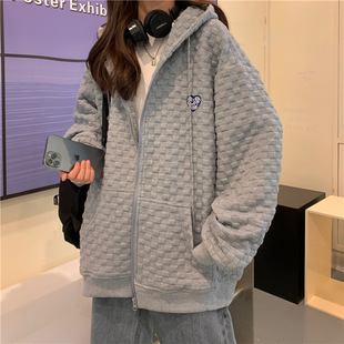 loose sleeved hoodie韩版 华夫格面料长袖 Waffle 宽松连帽衫 long