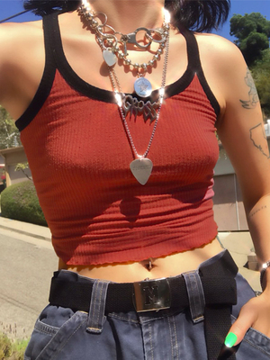 撞色紧身针织显瘦内搭小背心