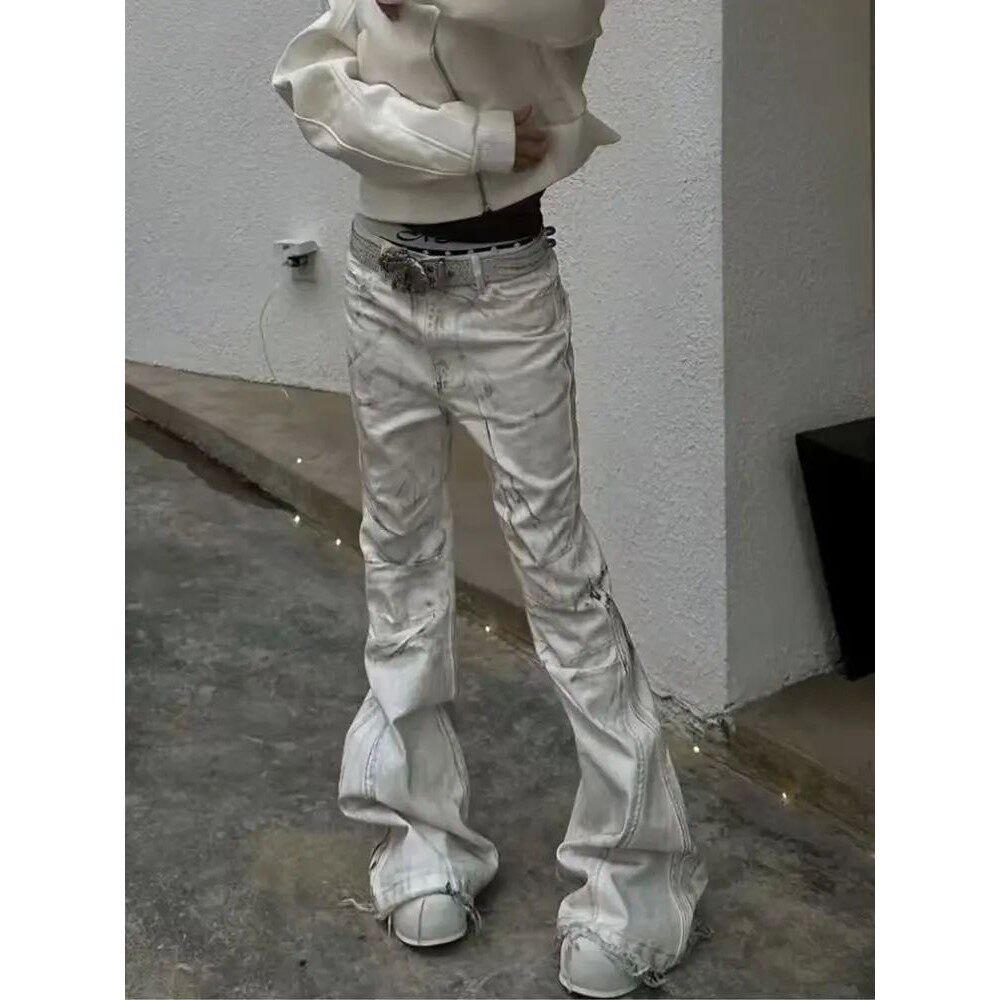 脏染做旧水洗弯刀排扣牛仔裤 Washed Curved Button Jeans
