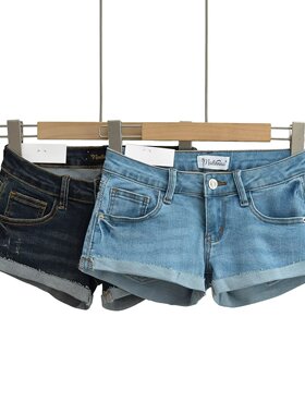 Short flanged sexy denim hot pants春夏款短款翻边性感牛仔热裤
