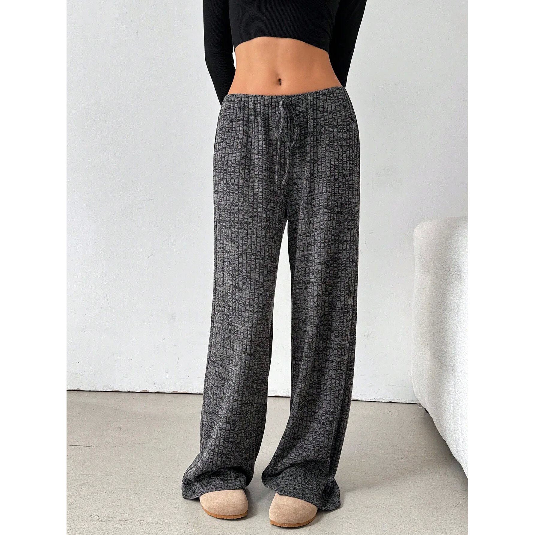 女装条纹橡筋拉绳宽松直筒裤 Drawstring Straight Pants