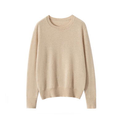 官网正品100%纯山羊绒打底衫女圆领长袖经典款针织衫内搭毛衣基础