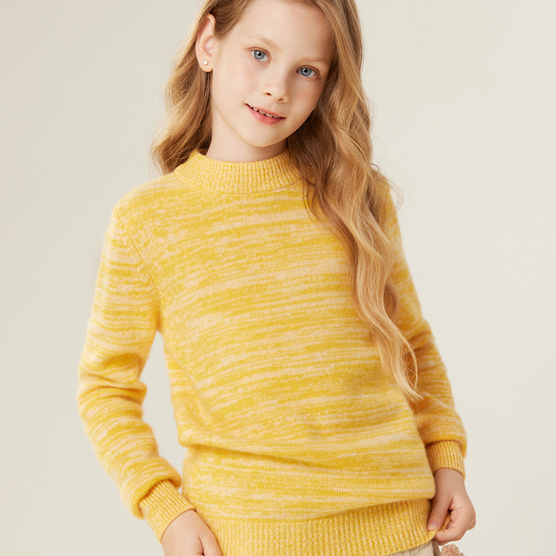 【舒淇同款】小山羊绒儿童毛衣男女童圆领套头花色羊毛衫中大童针