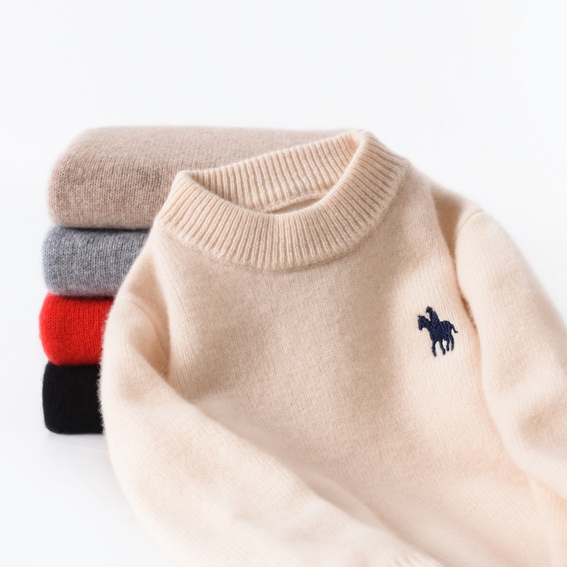【舒淇同款】秋冬新款羊毛衫儿童半高刺绣小马加厚女童毛衣男童针