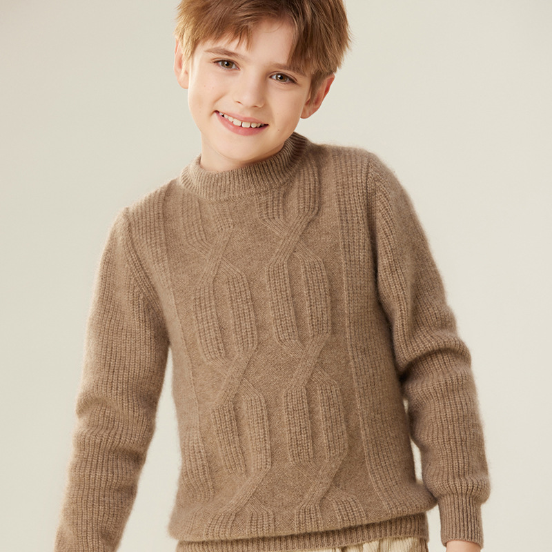 【舒淇同款】儿童小山羊绒衫圆领女童装秋冬男童麻花毛衣套头宝宝