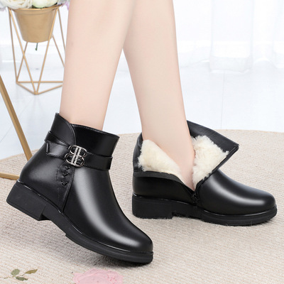 【晓艾档口实拍】短靴女款冬季厚底棉鞋黑色靴子高跟加绒女鞋妈妈