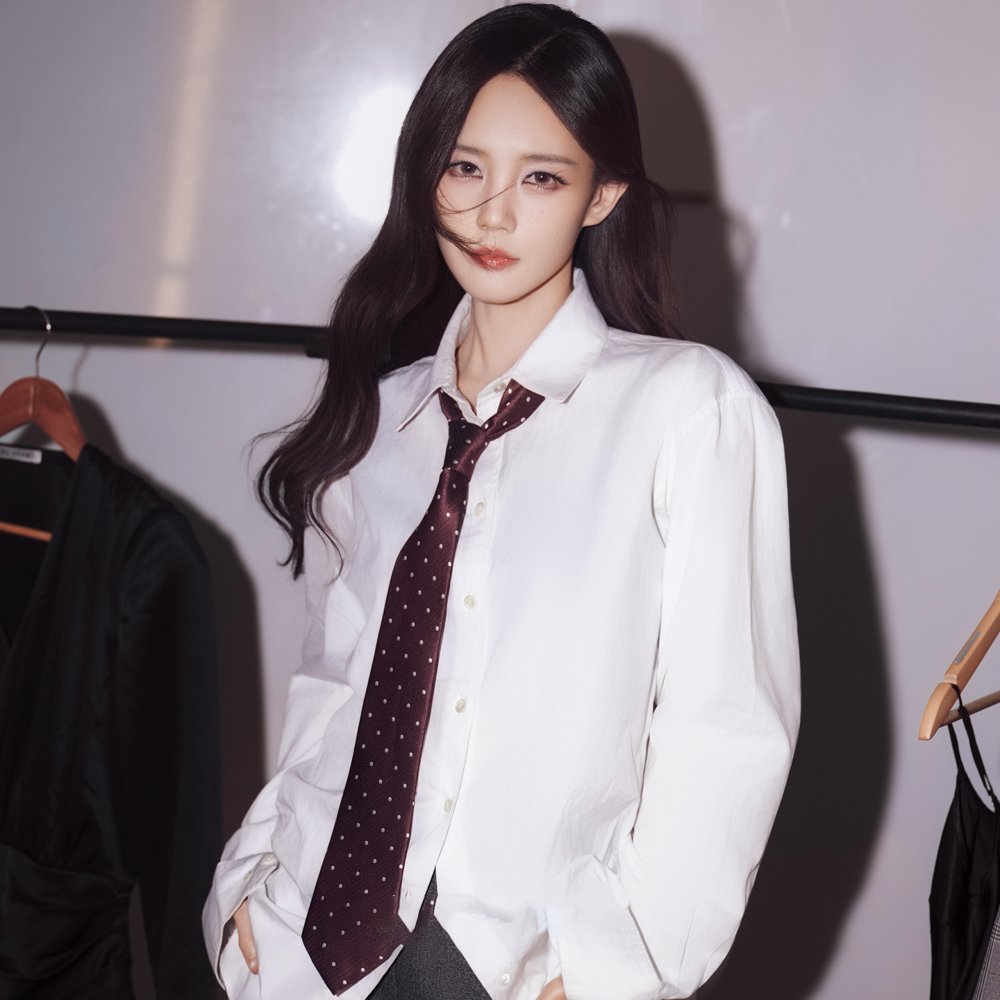 李一桐同款酒红色波点领带免打拉链女时尚领巾高端领结搭配衬衫潮