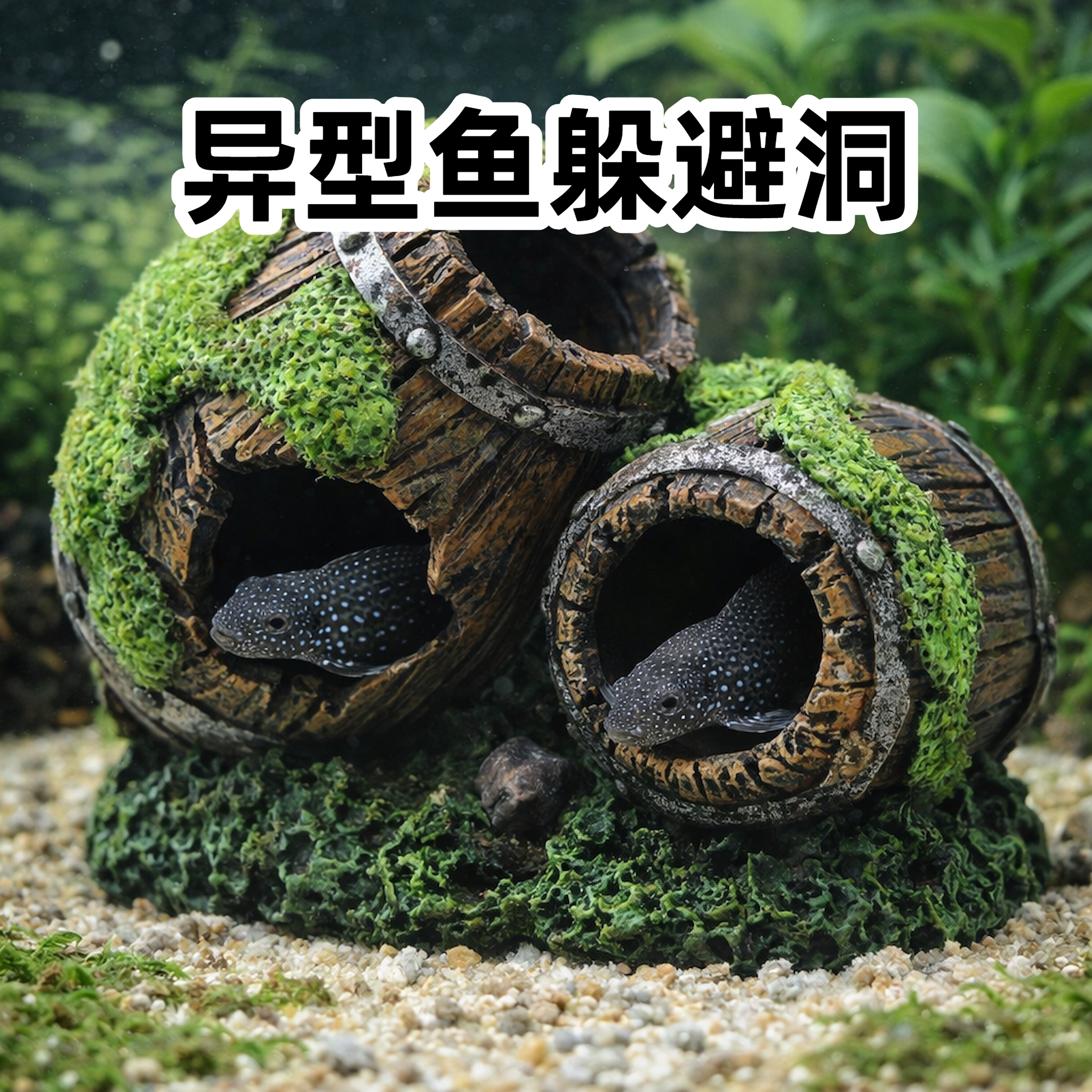 异形鱼躲避洞仿真青苔石鱼缸造景躲避洞穴水族箱装饰摆件陆龟用品