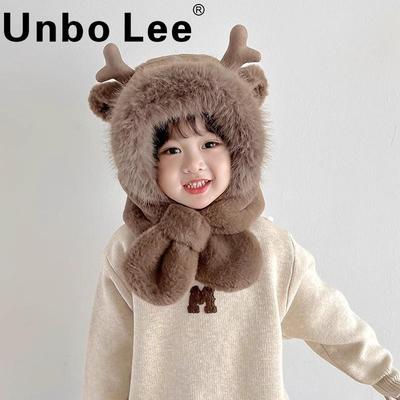 小鹿角儿童围巾一体冬季保暖帽