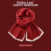 Unbo Lee圣诞红色围巾女年会喜庆百搭韩版 酒红色格子保暖围脖加厚