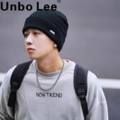 Unbo 大头围冷帽毛线帽男 护耳保暖大码 Lee黑色针织帽男秋冬季 新款