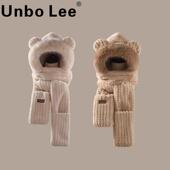 毛绒一体帽女冬季 Unbo Lee新款 加厚保暖小熊耳朵帽子围巾骑行护耳
