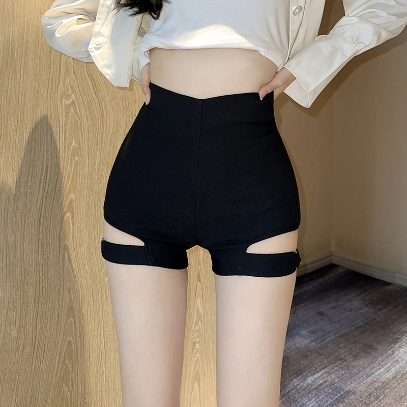 黑色弹力设计感短裤女2024夏季新款性感镂空紧身包臀短裤直筒裤潮