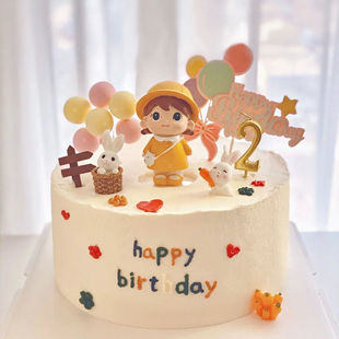 周岁生日蛋糕派对装扮品可爱雨衣小女孩男孩黄色烘焙蛋糕装饰摆件