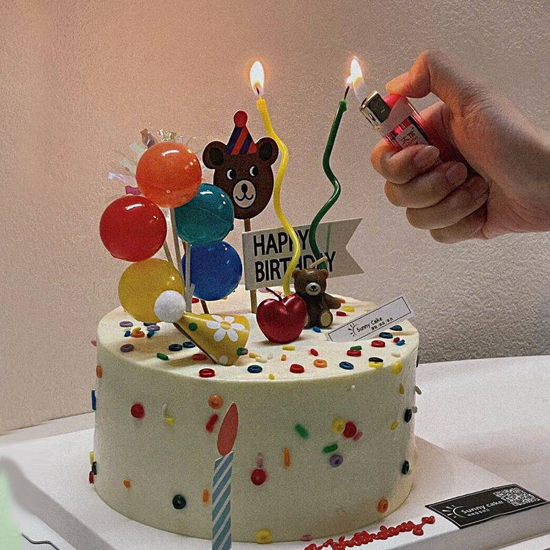 小熊蛋糕装饰彩色气球蛋糕插件小熊头插牌麦当劳麦当劳生日装饰