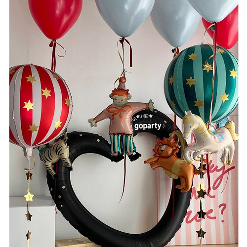 马戏团气球红绿条纹星星4D气球