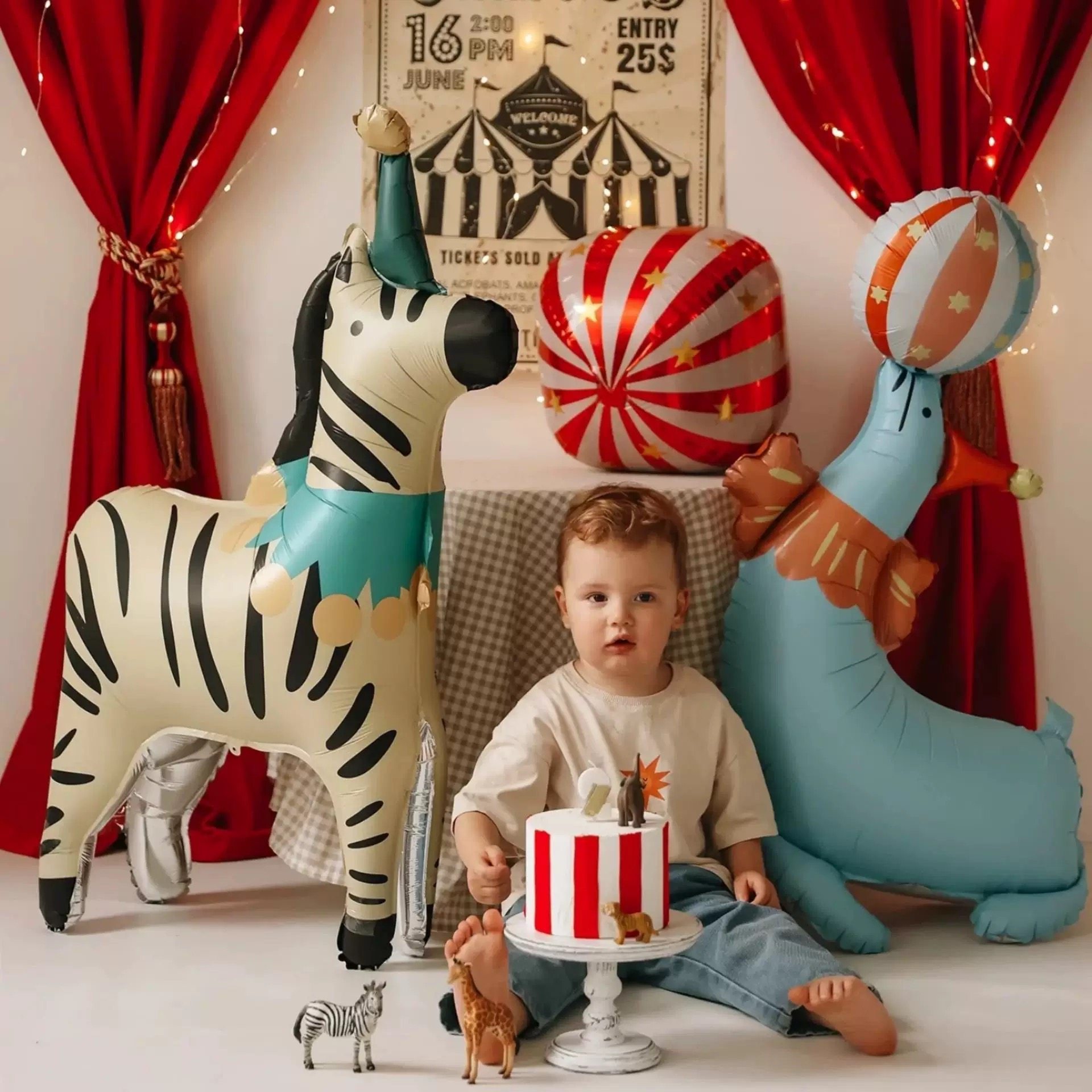 马戏团动物铝膜气球斑马大象狮子儿童生日派对场景布置拍照气球