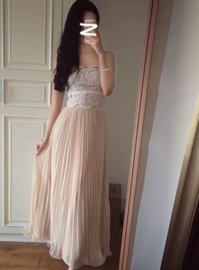 法式气质蕾丝拼接抹胸连衣裙女装性感时髦高级设计修身显瘦中长裙