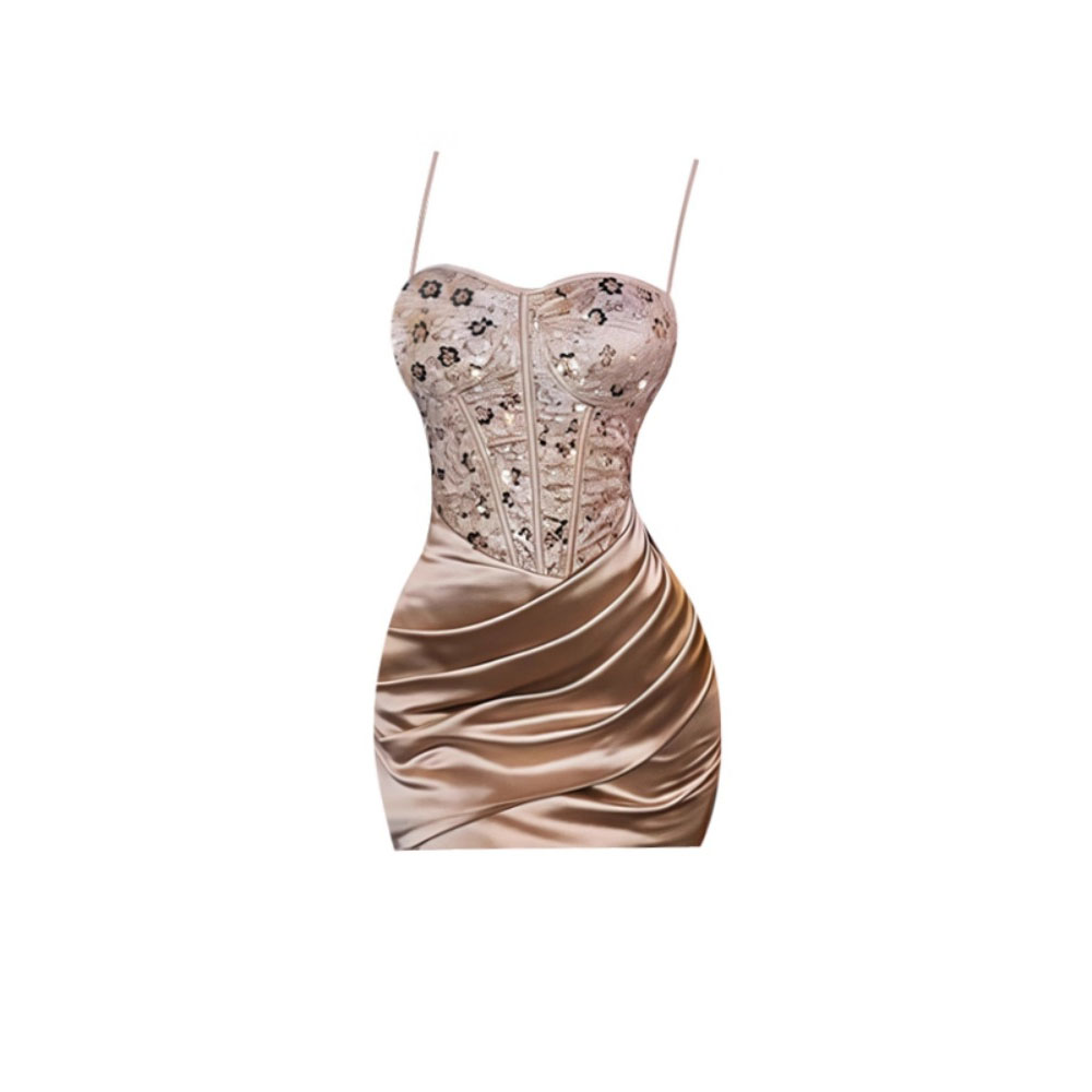 小众时尚轻奢性感御姐辣妹风连衣裙新款高级感褶皱设计大码包臀裙