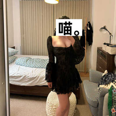 大码MM温柔风时尚气质蕾丝长袖连衣裙秋小众别致绝美显瘦收腰短裙