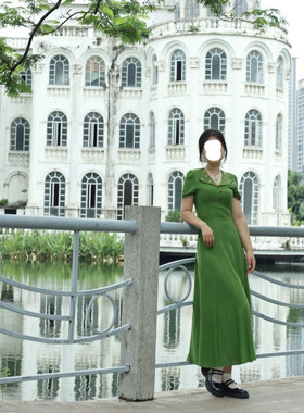 绿色通勤翻领短袖连衣裙女夏季新款时尚小众超仙气质修身显瘦裙子
