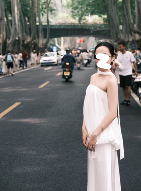 复古大码MM超好看浪漫纯欲度假套装新款白色显瘦上衣配半身裙套装