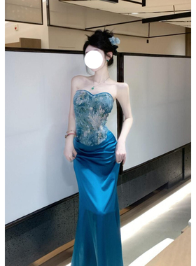 法式新款设计感时尚优雅微胖MM印花显瘦抹胸上衣高腰大裙摆两件套