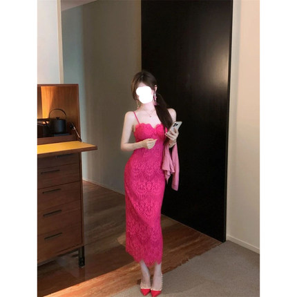 夏季新款时尚高级感轻奢御姐风两件套微胖蕾丝吊带连衣裙＋开衫