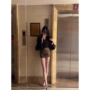 设计感复古风微胖V领优雅遮肉衬衫 上衣夏季 女新款 豹纹半身裙套装