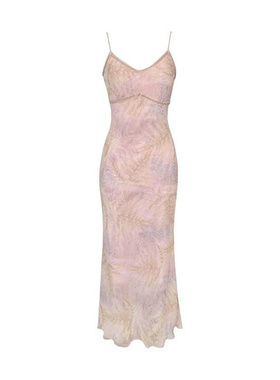 法式小众设计感显瘦白色套装夏季新款印花吊带连衣裙微胖mm开衫