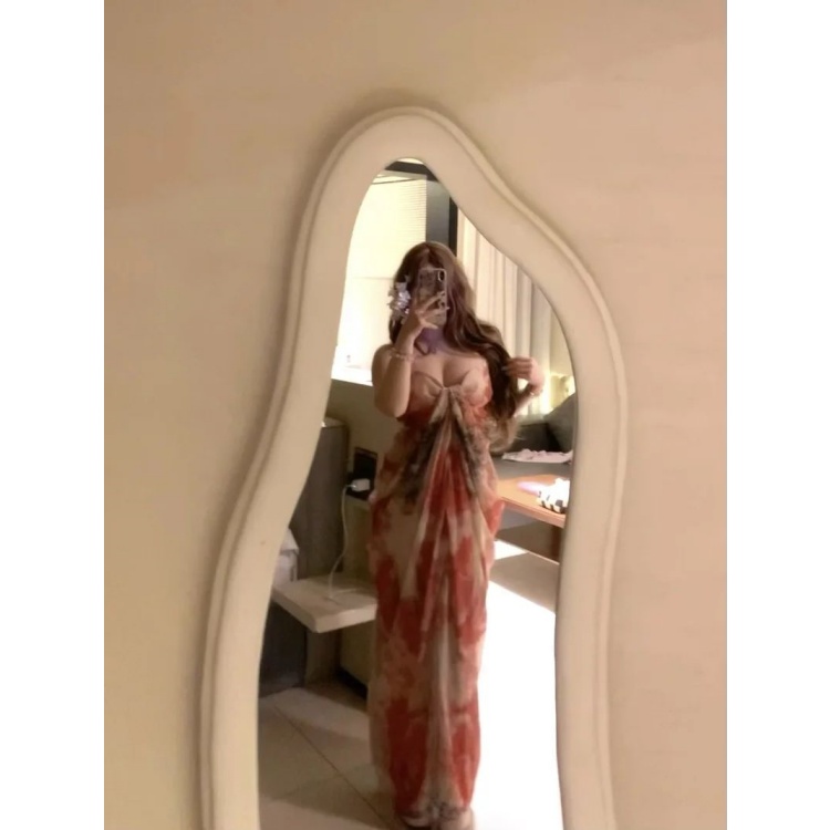 大码宽松微胖mm气质温柔印花连衣裙春夏新款度假风绝美显瘦长裙女