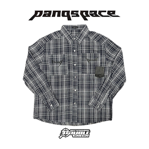 PANQSPACE格纹拼皮双口袋衬衫