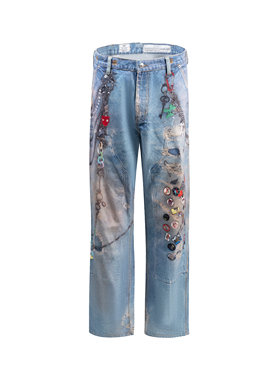 【侯明昊同款】GOODBRAND 浪漫者徽章3D数码印花牛仔裤 男女同款