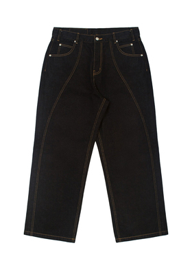 【官方正品】VandyThePink 黑色金线原浆宽松直筒牛仔裤 男女同款