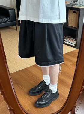 【高级老钱风】Epide Prefab 流苏羊毛抽绳五分短西裤