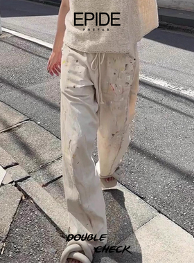 【孙阳同款】Epide Prefab 弯刀扭缝手绘泼墨做旧画家裤休闲长裤