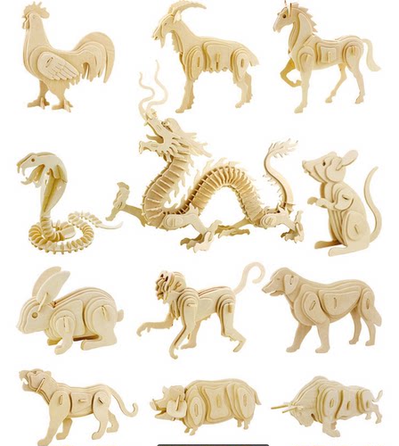十二生肖3D立体拼图雕刻激光切割工艺品CAD图纸DIY图纸CNC