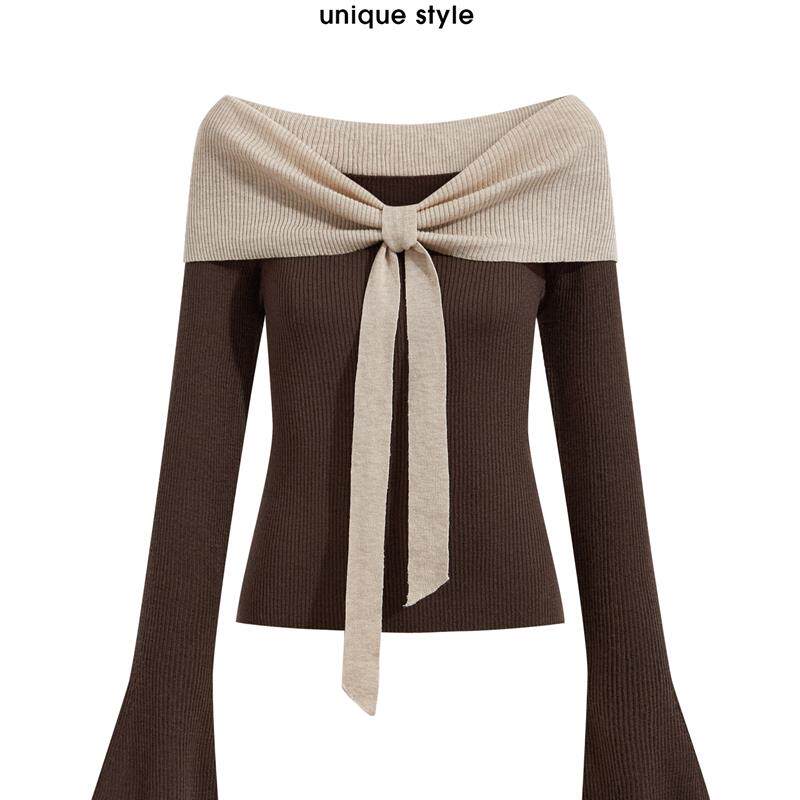 那些事衣橱披肩撞色绑带长袖针织打底衫内搭秋季穿搭温柔风上衣女