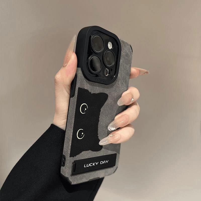 探头小猫适用iPhone苹果16手机壳pro新款promax外壳15plus带支架14/13/12/11软壳xr男女款xs高级感7皮纹软8套