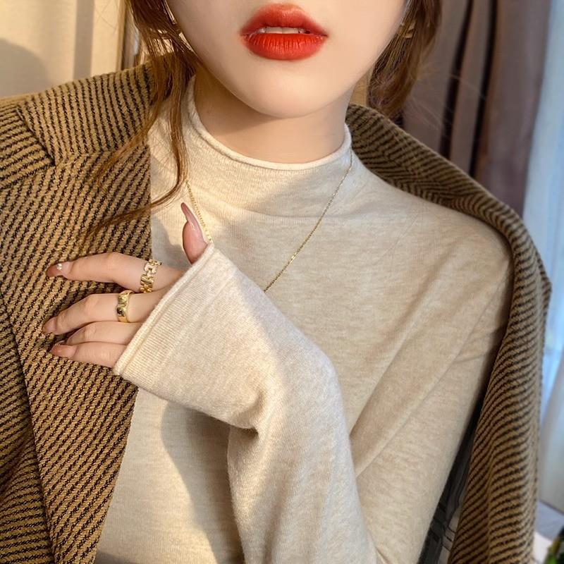 卷边洋气半高领打底衫女2025秋冬新款内搭针织衫修身上衣秋冬毛衣