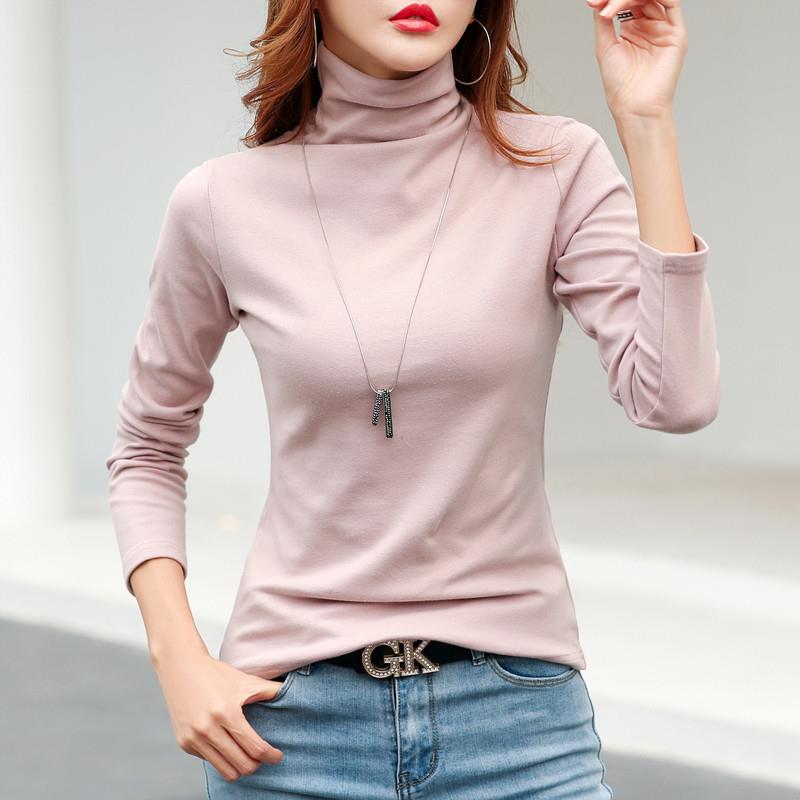 加厚纯棉堆堆领打底衫女内搭秋冬新款修身长袖T恤显瘦高领上衣潮