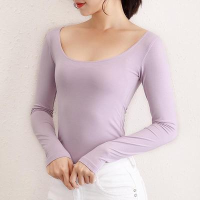 纯棉打底衫女长袖春秋冬季新款黑色大码修身低领紧身内搭t恤上衣