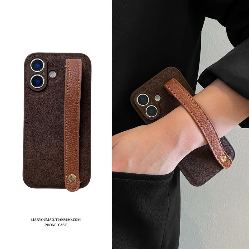 秋冬月坑纹棕色皮条腕带适用OPPOReno13Pro手机壳12/11高级10保护套9简约reno8小众7美拉德6/5创意k10软a97新