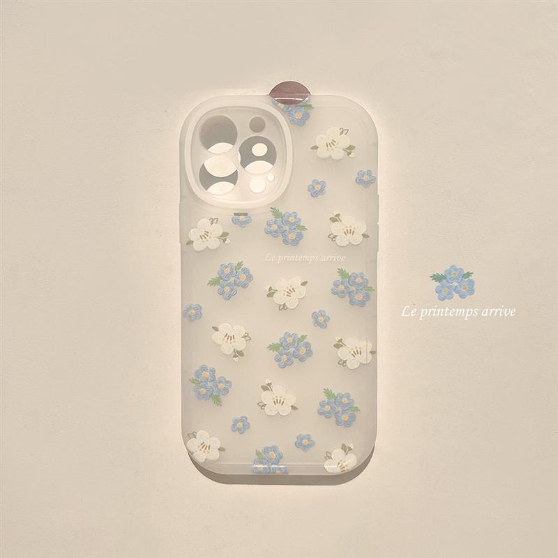 小清新淡蓝小花适用iphone13pro max苹 果15手机保护壳16新款14女8p文艺ins春日13矽胶套15plus韩风12立体蝴