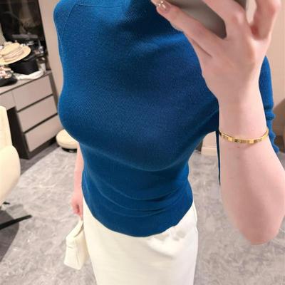 2025秋季新品亲肤半高领五分袖打底衫女紧身薄款针织中袖气质上衣
